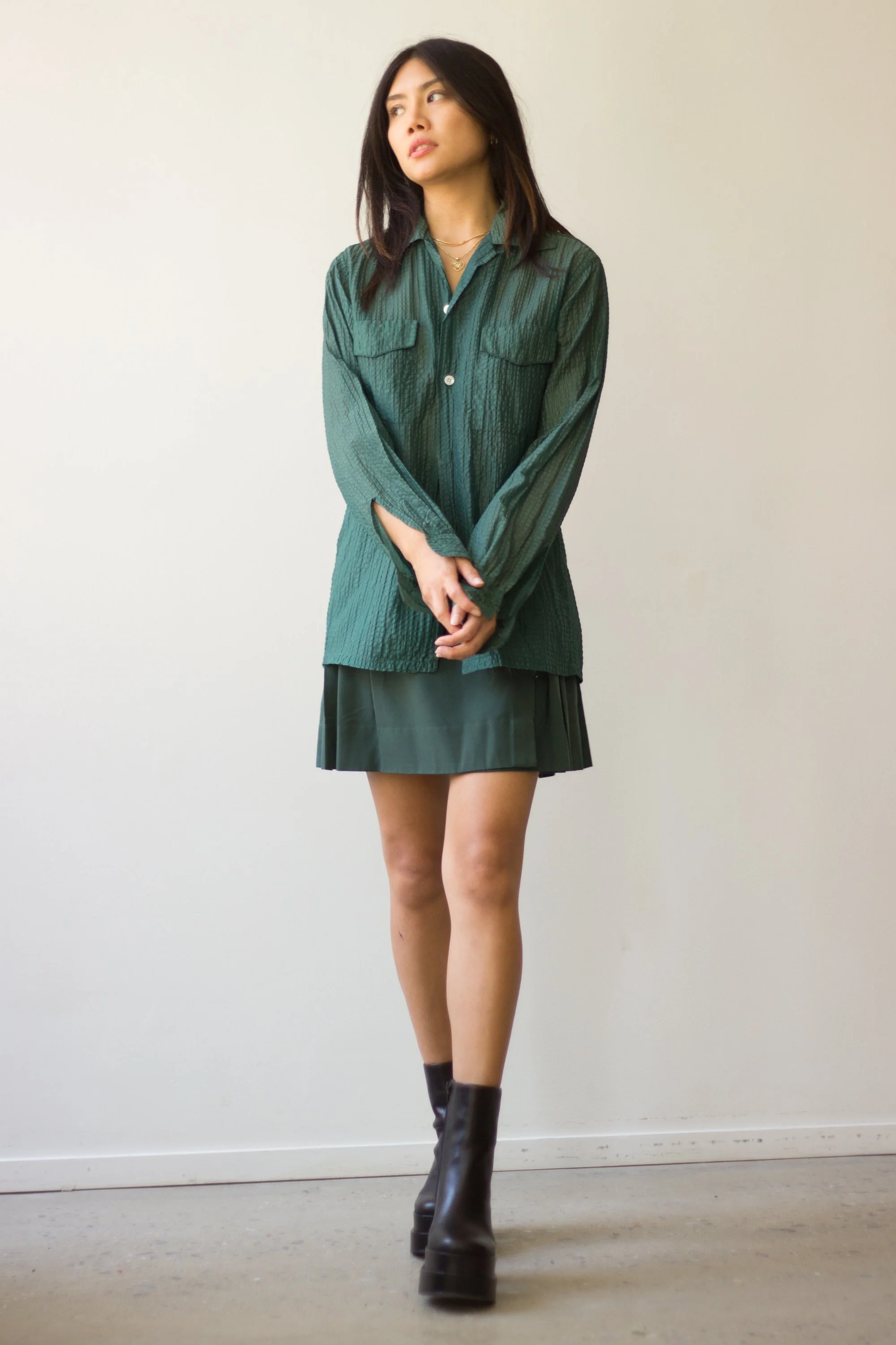 1940s Green Nylon Seersucker Shirt — Wayward Collection